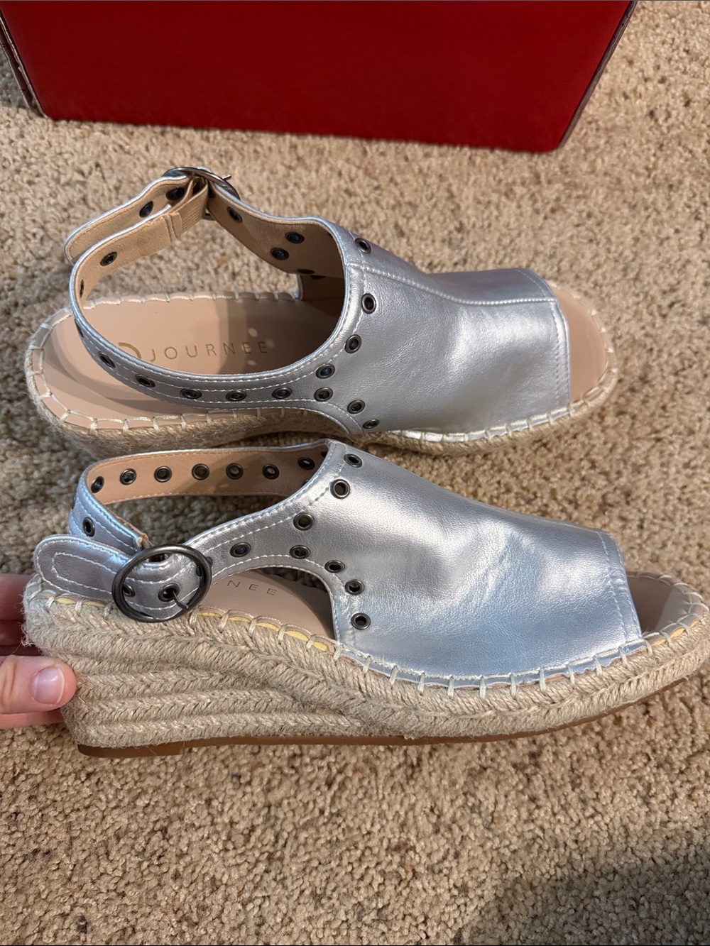 Journee Collection Metallic Silver Espadrille Wedge Sandals
